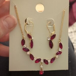 Anne Klein Gold Necklace with Deep Red Gems